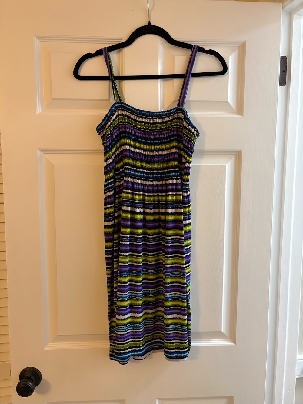 Just Love Striped Smocked Dress — Blue, Purple, Green, Black, White